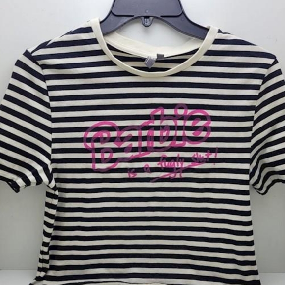 Missguided Barbie Stripe Crop T-Shirt Black/ White/Says "Barbie is A Fugly Sl@t - Picture 5 of 6